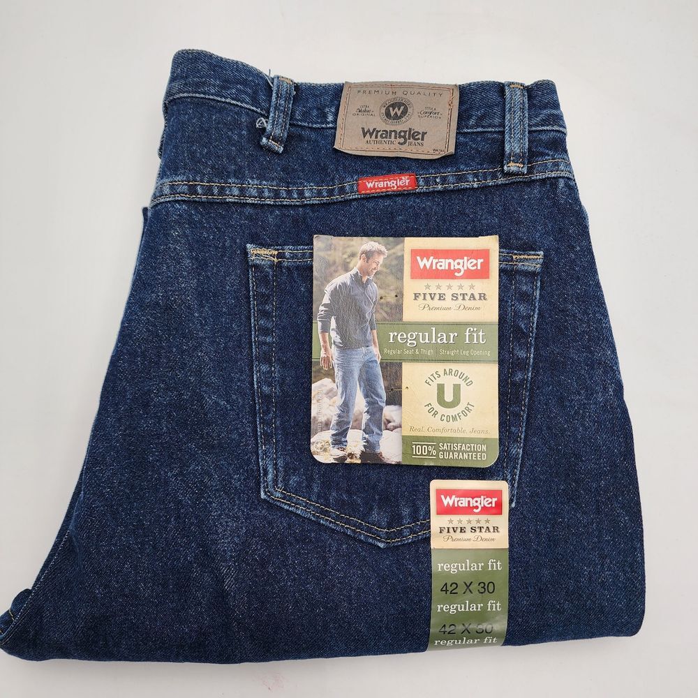 Wrangler Jeans Five Star Regular Fit Men's Blue Denim 42 X 30 Comfort Premium